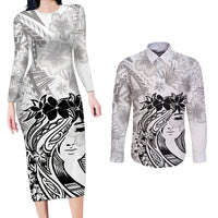 Polynesian Women's Day Couples Matching Long Sleeve Bodycon Dress and Long Sleeve Button Shirt Plumeria Passion - White LT7 White - Polynesian Pride