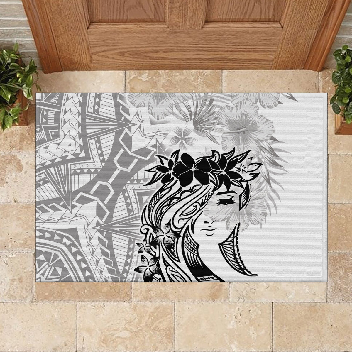 Polynesian Women's Day Rubber Doormat Plumeria Passion - White LT7 - Polynesian Pride