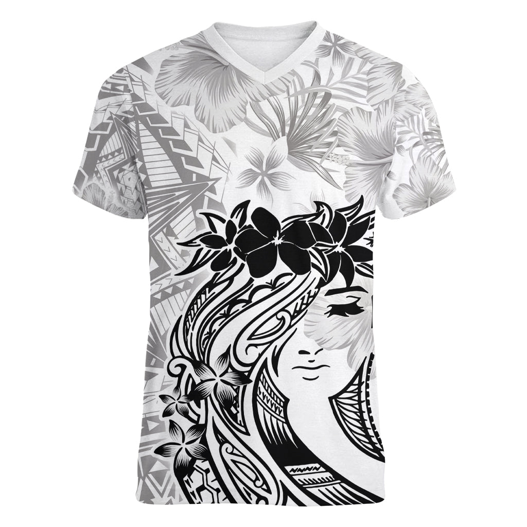 Polynesian Women's Day Women V Neck T Shirt Plumeria Passion - White LT7 Female White - Polynesian Pride