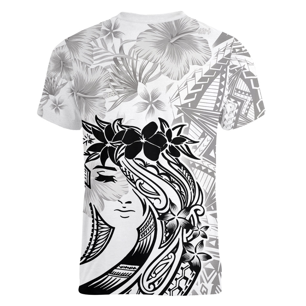 Polynesian Women's Day Women V Neck T Shirt Plumeria Passion - White LT7 - Polynesian Pride