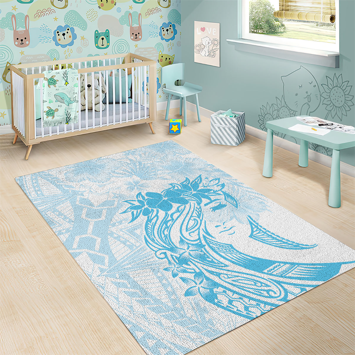Polynesian Women's Day Area Rug Plumeria Passion - Turquoise LT7 - Polynesian Pride