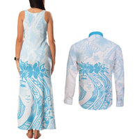 Polynesian Women's Day Couples Matching Tank Maxi Dress and Long Sleeve Button Shirt Plumeria Passion - Turquoise LT7 - Polynesian Pride