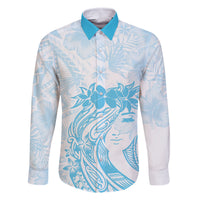 Polynesian Women's Day Family Matching Long Sleeve Bodycon Dress and Hawaiian Shirt Plumeria Passion - Turquoise LT7 Dad's Shirt - Long Sleeve Turquoise - Polynesian Pride