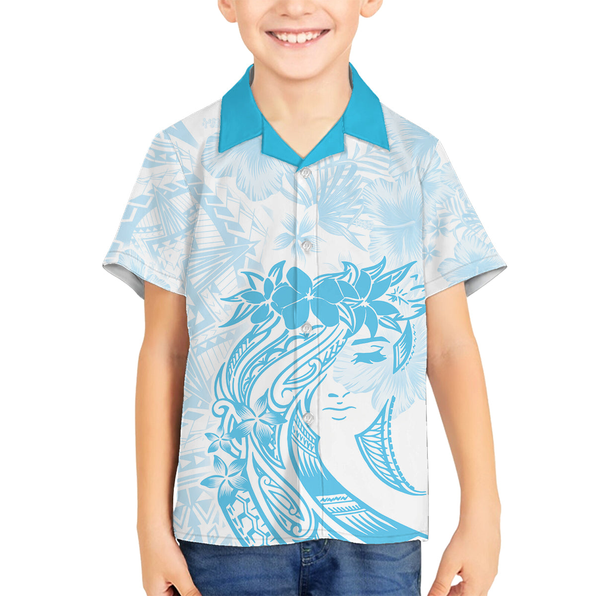 Polynesian Women's Day Family Matching Tank Maxi Dress and Hawaiian Shirt Plumeria Passion - Turquoise LT7 Son's Shirt Turquoise - Polynesian Pride