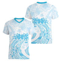 Polynesian Women's Day Women V Neck T Shirt Plumeria Passion - Turquoise LT7 - Polynesian Pride