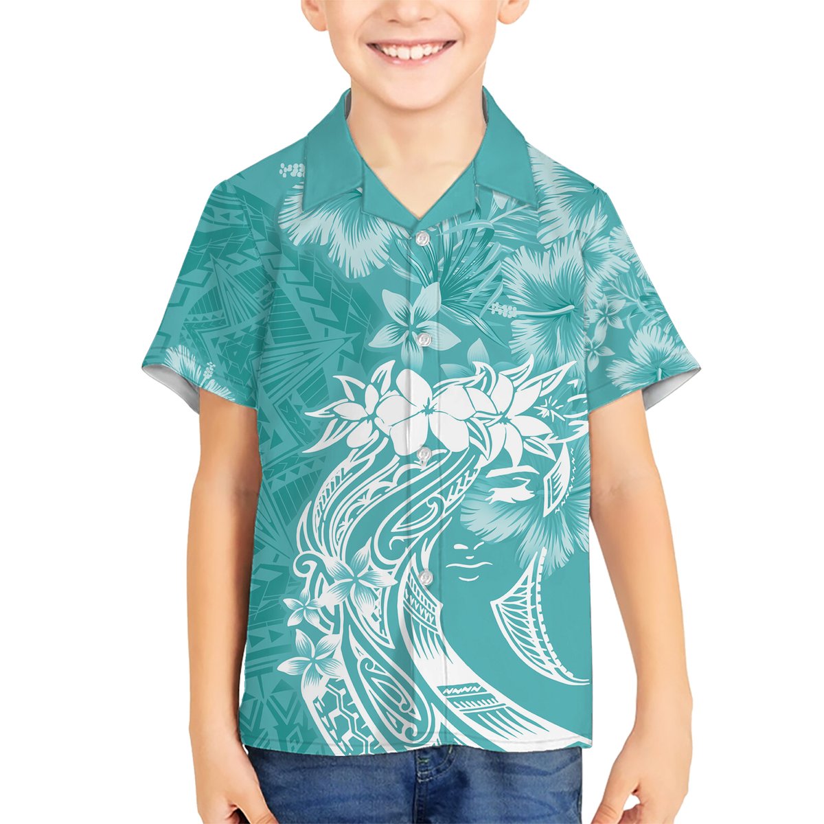 Polynesian Women's Day Hawaiian Shirt Plumeria Passion - Teal LT7 - Polynesian Pride
