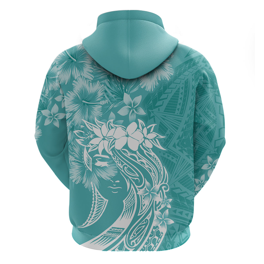 Polynesian Women's Day Hoodie Plumeria Passion - Teal LT7 - Polynesian Pride
