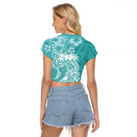 Polynesian Women's Day Raglan Cropped T Shirt Plumeria Passion - Teal LT7 - Polynesian Pride