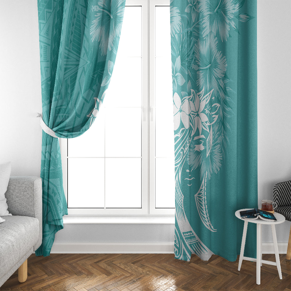 Polynesian Women's Day Window Curtain Plumeria Passion - Teal LT7 - Polynesian Pride