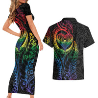New Zealand Pride Couples Matching Short Sleeve Bodycon Dress and Hawaiian Shirt Takatapui Rainbow Fern LT7 - Polynesian Pride