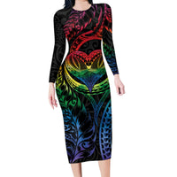 New Zealand Pride Family Matching Long Sleeve Bodycon Dress and Hawaiian Shirt Takatapui Rainbow Fern LT7 Mom's Dress Colorful - Polynesian Pride