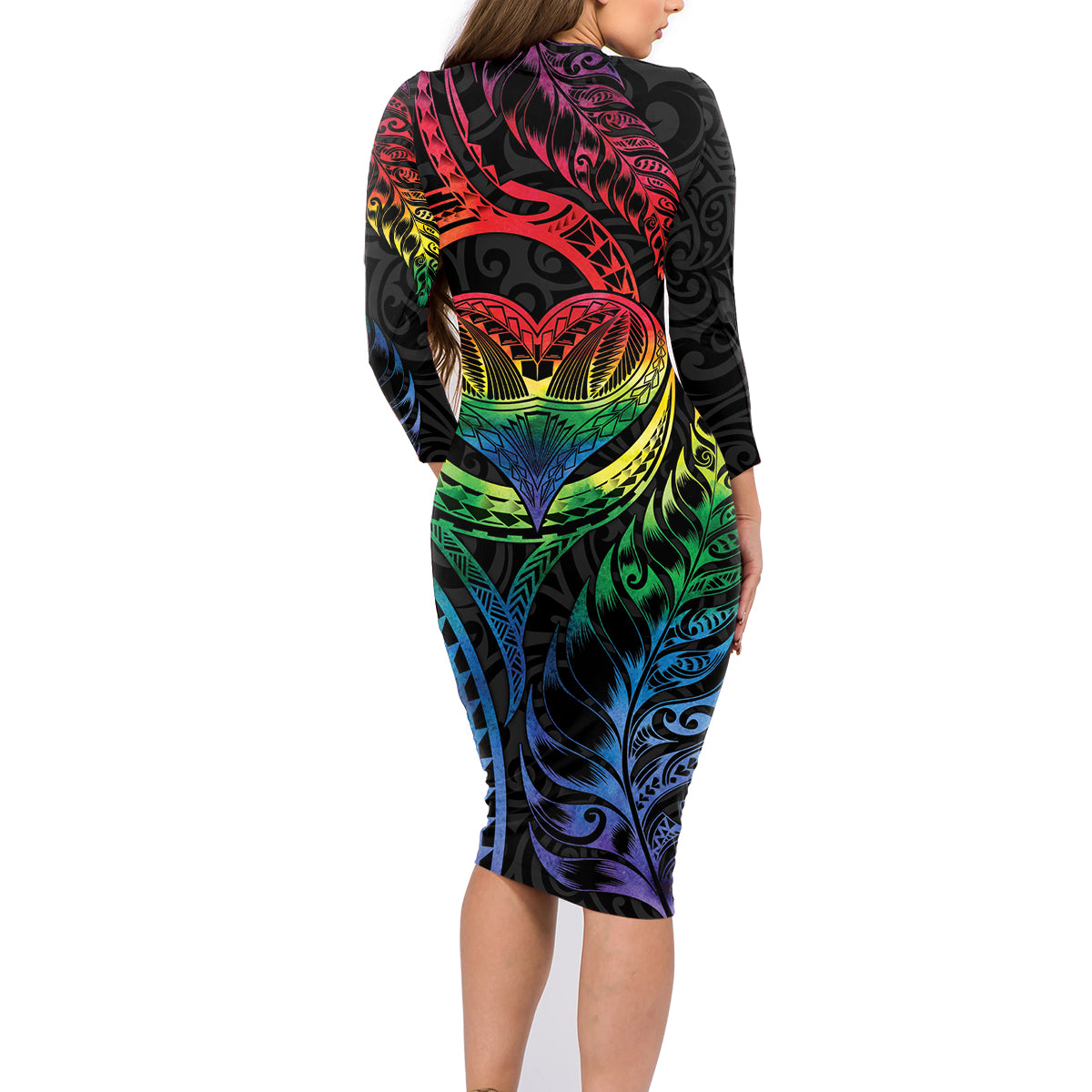 New Zealand Pride Family Matching Long Sleeve Bodycon Dress and Hawaiian Shirt Takatapui Rainbow Fern LT7 - Polynesian Pride