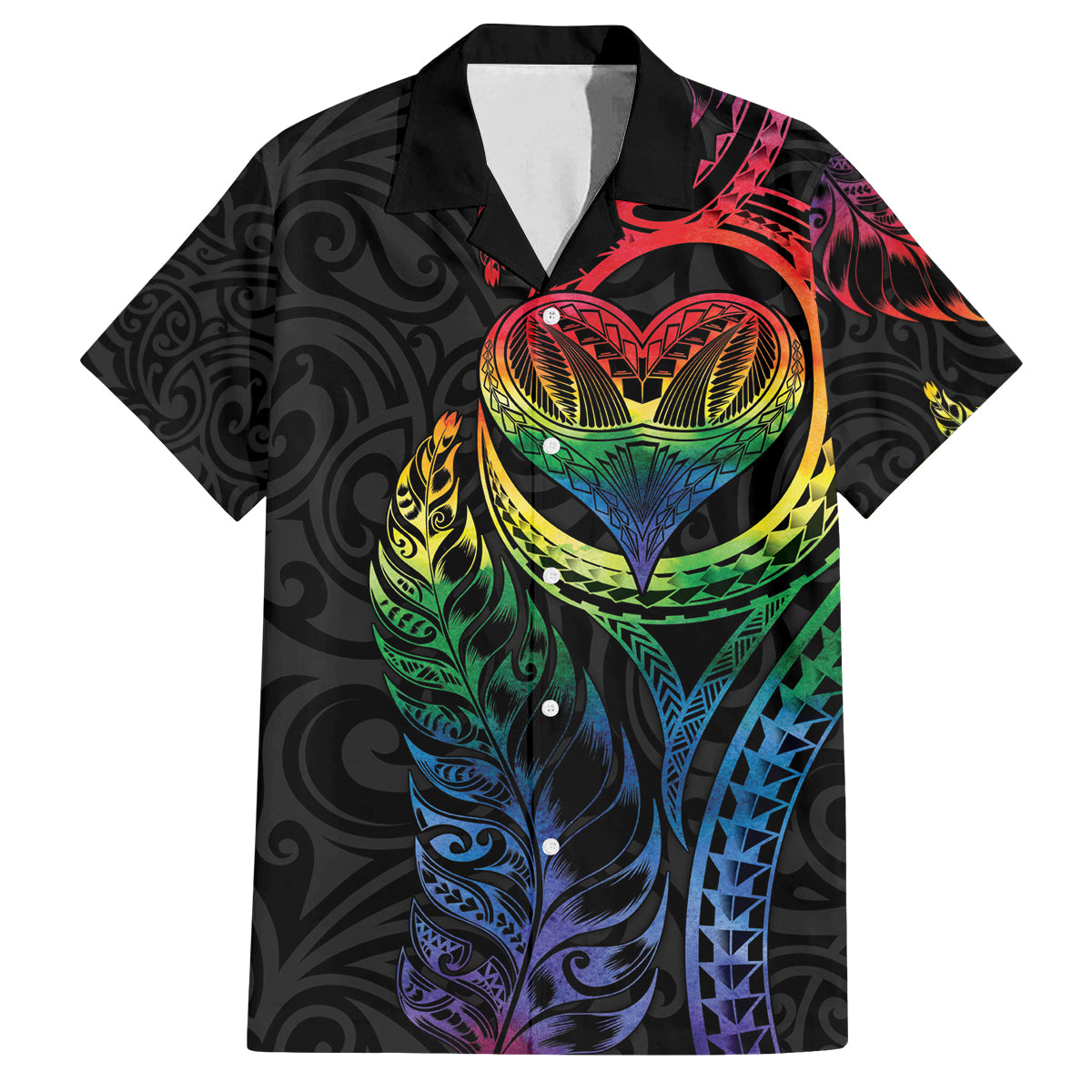 New Zealand Pride Family Matching Off The Shoulder Long Sleeve Dress and Hawaiian Shirt Takatapui Rainbow Fern LT7 Dad's Shirt - Short Sleeve Colorful - Polynesian Pride