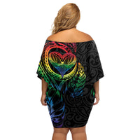 New Zealand Pride Family Matching Off Shoulder Short Dress and Hawaiian Shirt Takatapui Rainbow Fern LT7 - Polynesian Pride