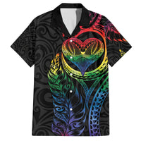 New Zealand Pride Family Matching Puletasi and Hawaiian Shirt Takatapui Rainbow Fern LT7 Dad's Shirt - Short Sleeve Colorful - Polynesian Pride