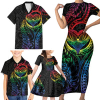New Zealand Pride Family Matching Short Sleeve Bodycon Dress and Hawaiian Shirt Takatapui Rainbow Fern LT7 - Polynesian Pride