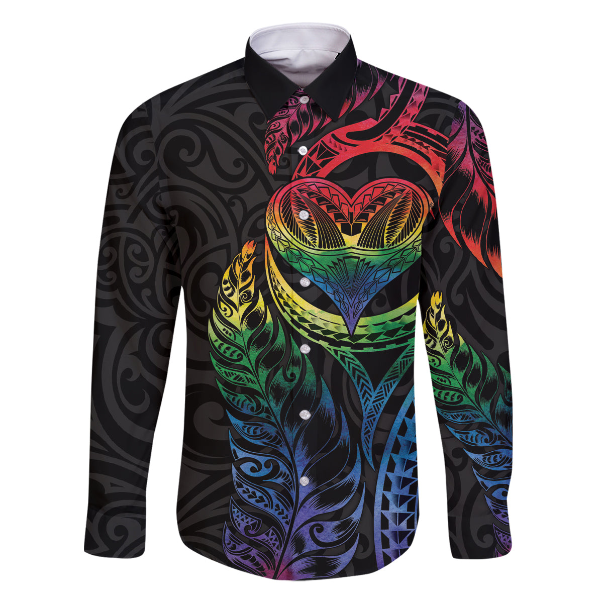 New Zealand Pride Family Matching Tank Maxi Dress and Hawaiian Shirt Takatapui Rainbow Fern LT7 Dad's Shirt - Long Sleeve Colorful - Polynesian Pride