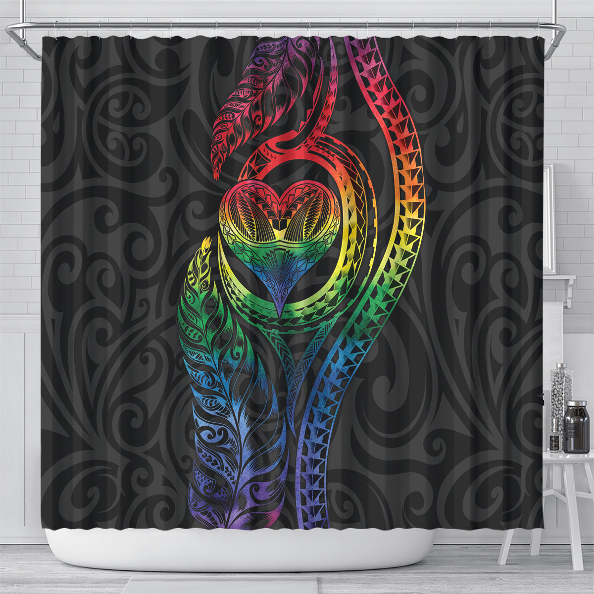 New Zealand Pride Shower Curtain Takatapui Rainbow Fern LT7 - Polynesian Pride