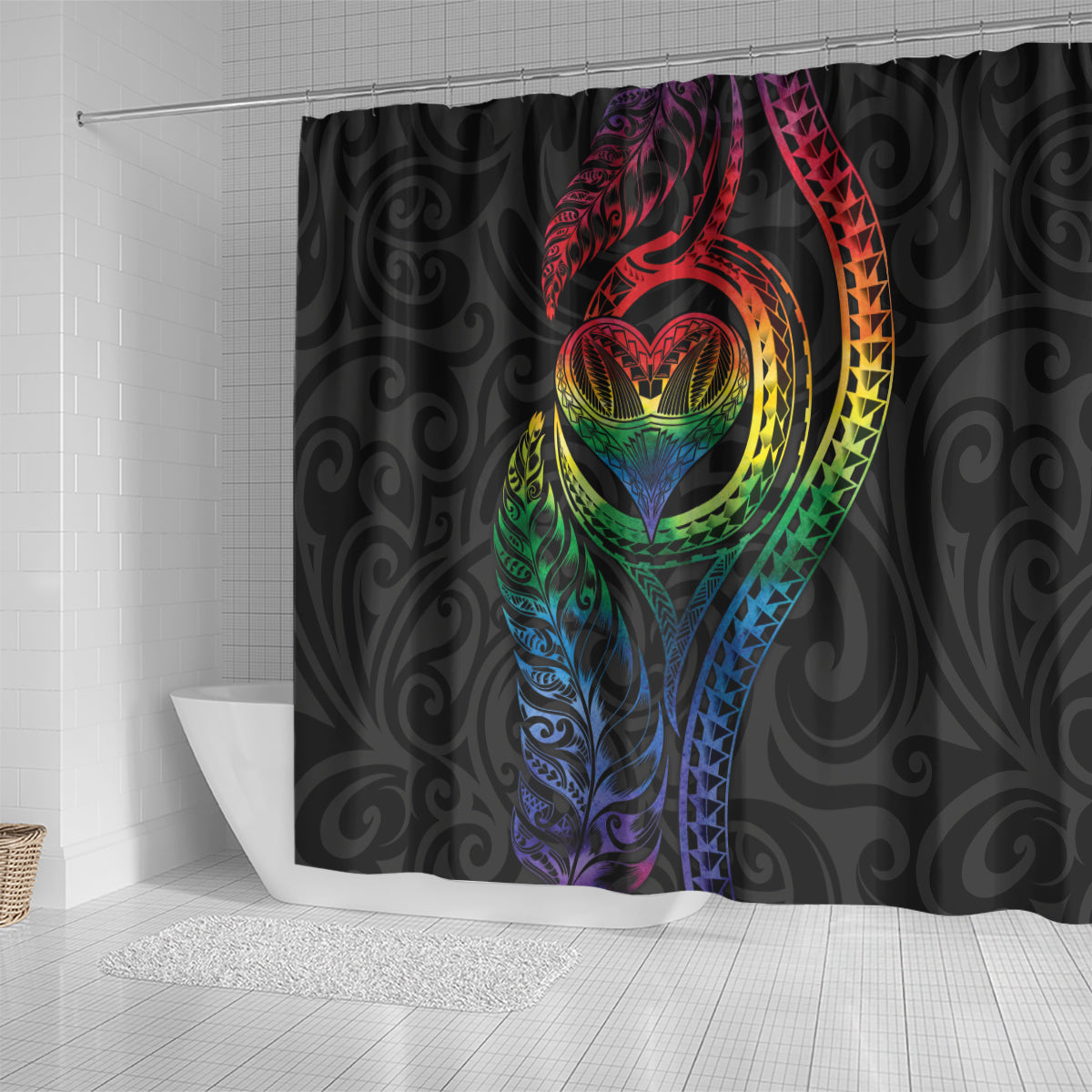 New Zealand Pride Shower Curtain Takatapui Rainbow Fern LT7 - Polynesian Pride