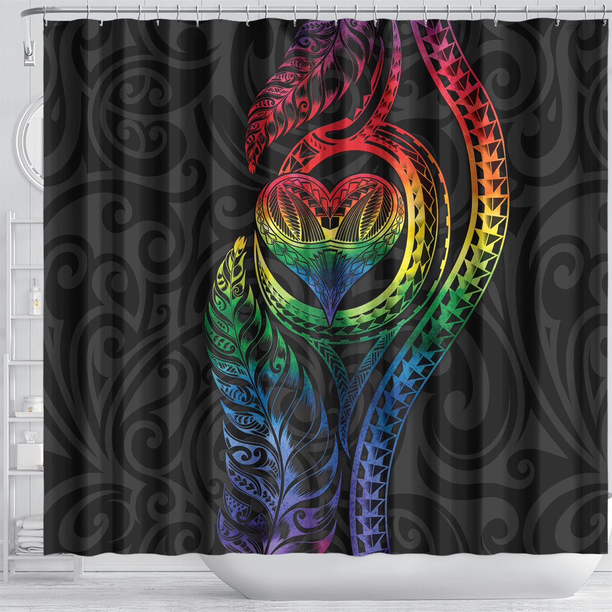 New Zealand Pride Shower Curtain Takatapui Rainbow Fern LT7 - Polynesian Pride