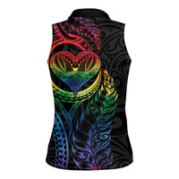 New Zealand Pride Women Sleeveless Polo Shirt Takatapui Rainbow Fern