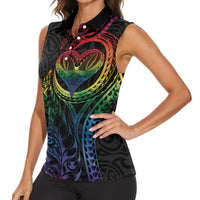 New Zealand Pride Women Sleeveless Polo Shirt Takatapui Rainbow Fern
