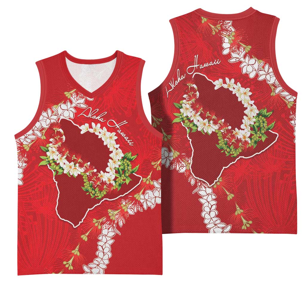 Hawaii Island Flowers Lei Basketball Jersey Ohia Lehua Scarlet Red