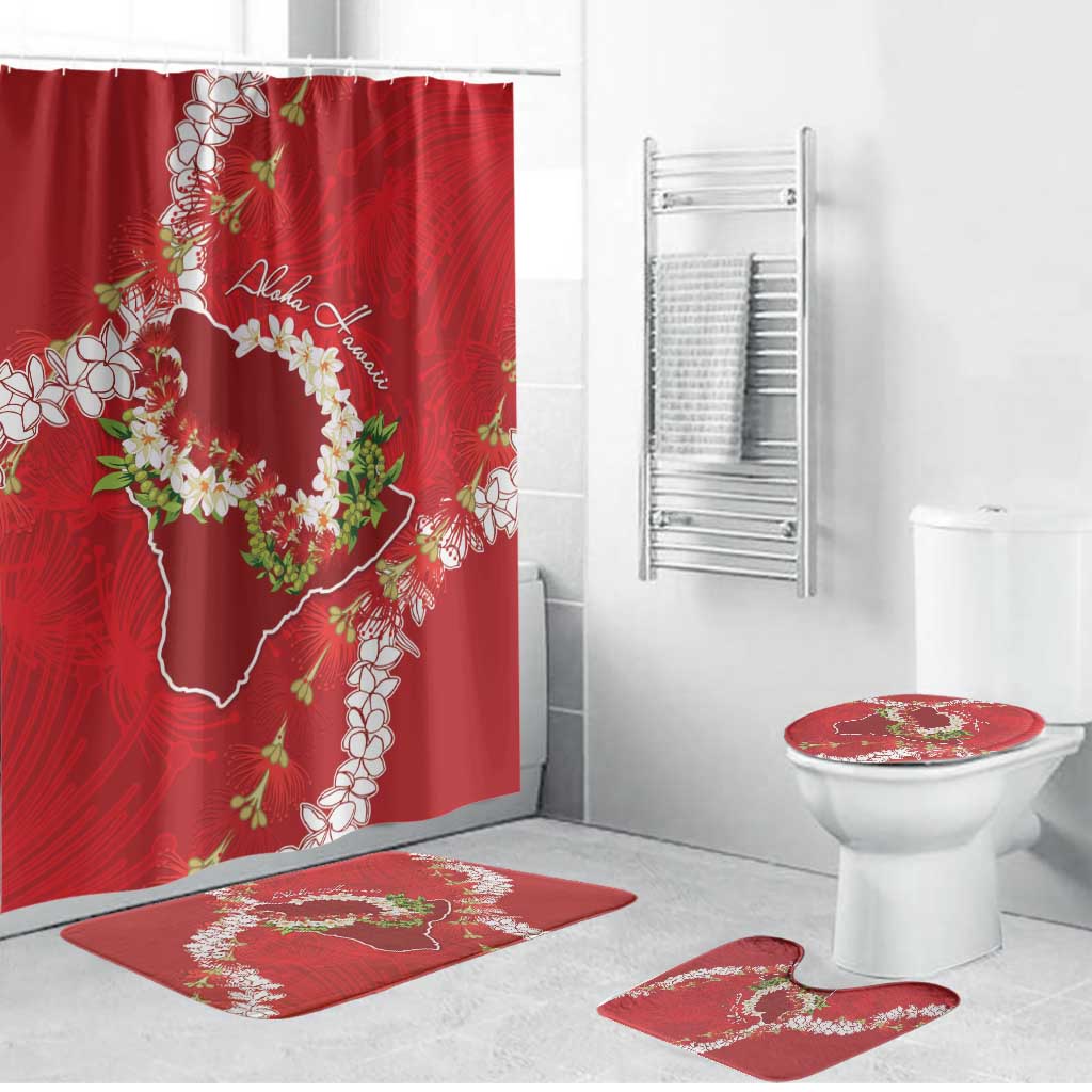 Hawaii Island Flowers Lei Bathroom Set Ohia Lehua Scarlet Red