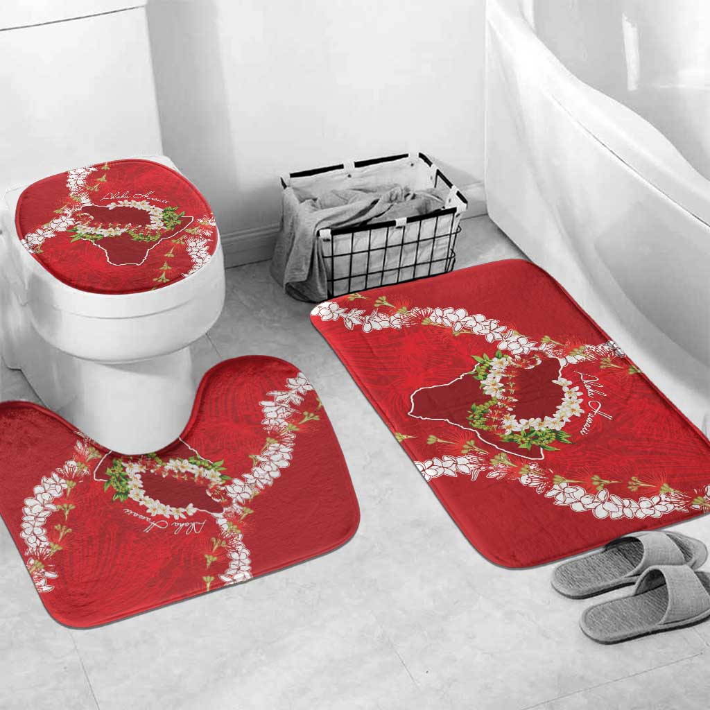 Hawaii Island Flowers Lei Bathroom Set Ohia Lehua Scarlet Red