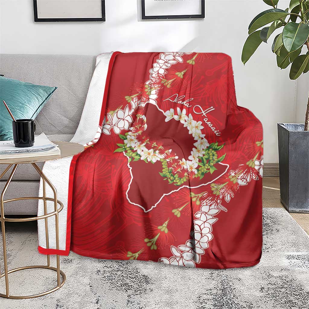 Hawaii Island Flowers Lei Blanket Ohia Lehua Scarlet Red