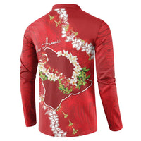 Hawaii Island Flowers Lei Button Sweatshirt Ohia Lehua Scarlet Red