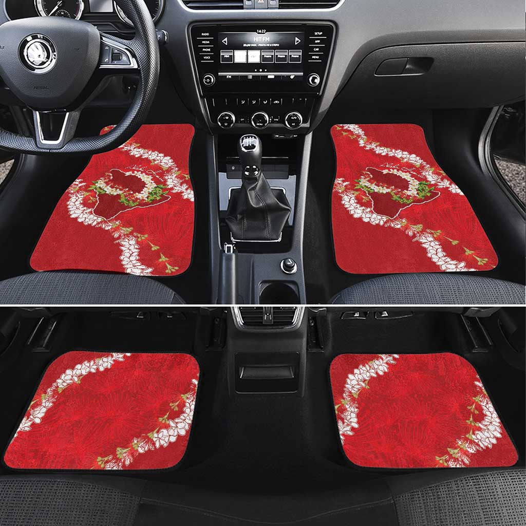 Hawaii Island Flowers Lei Car Mats Ohia Lehua Scarlet Red