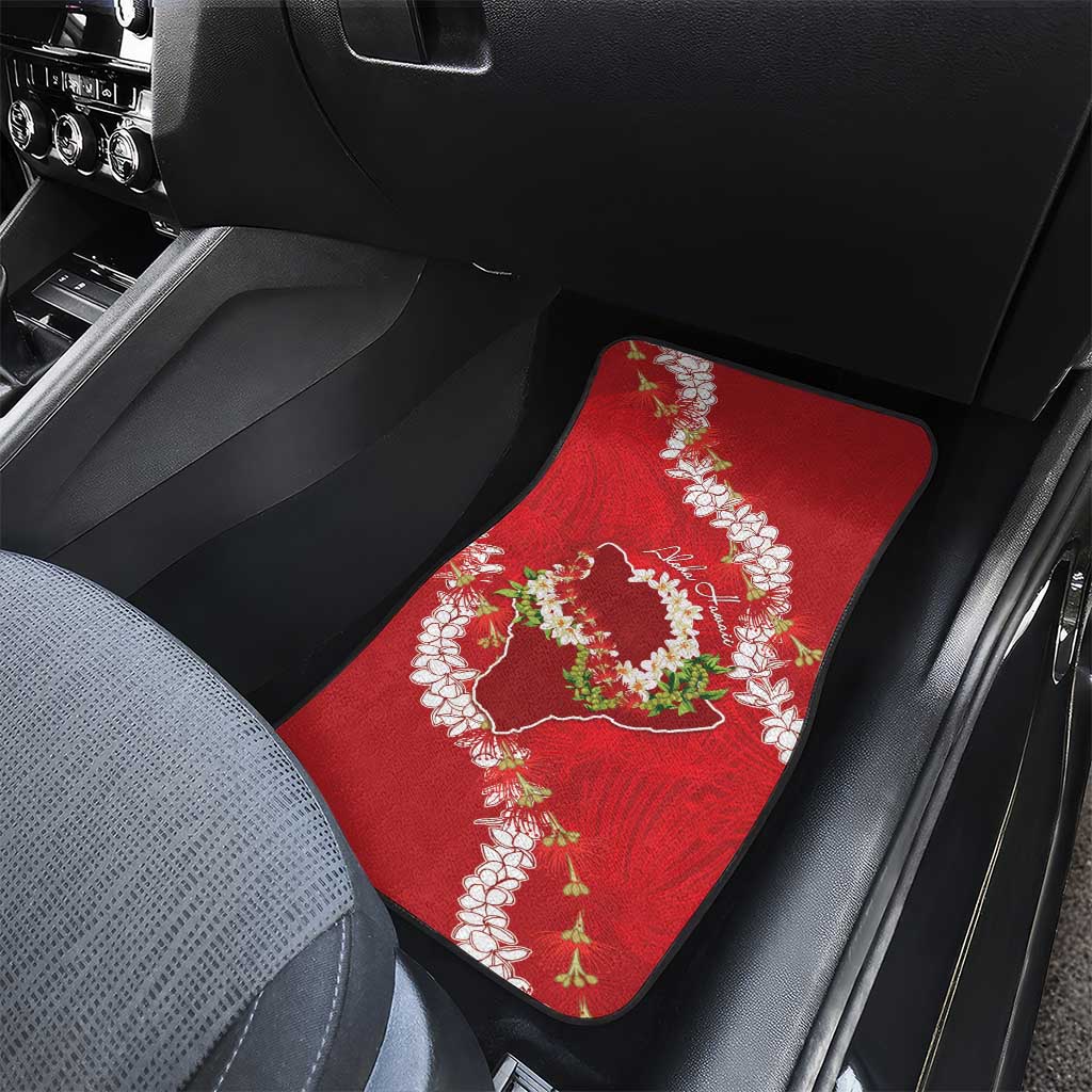 Hawaii Island Flowers Lei Car Mats Ohia Lehua Scarlet Red