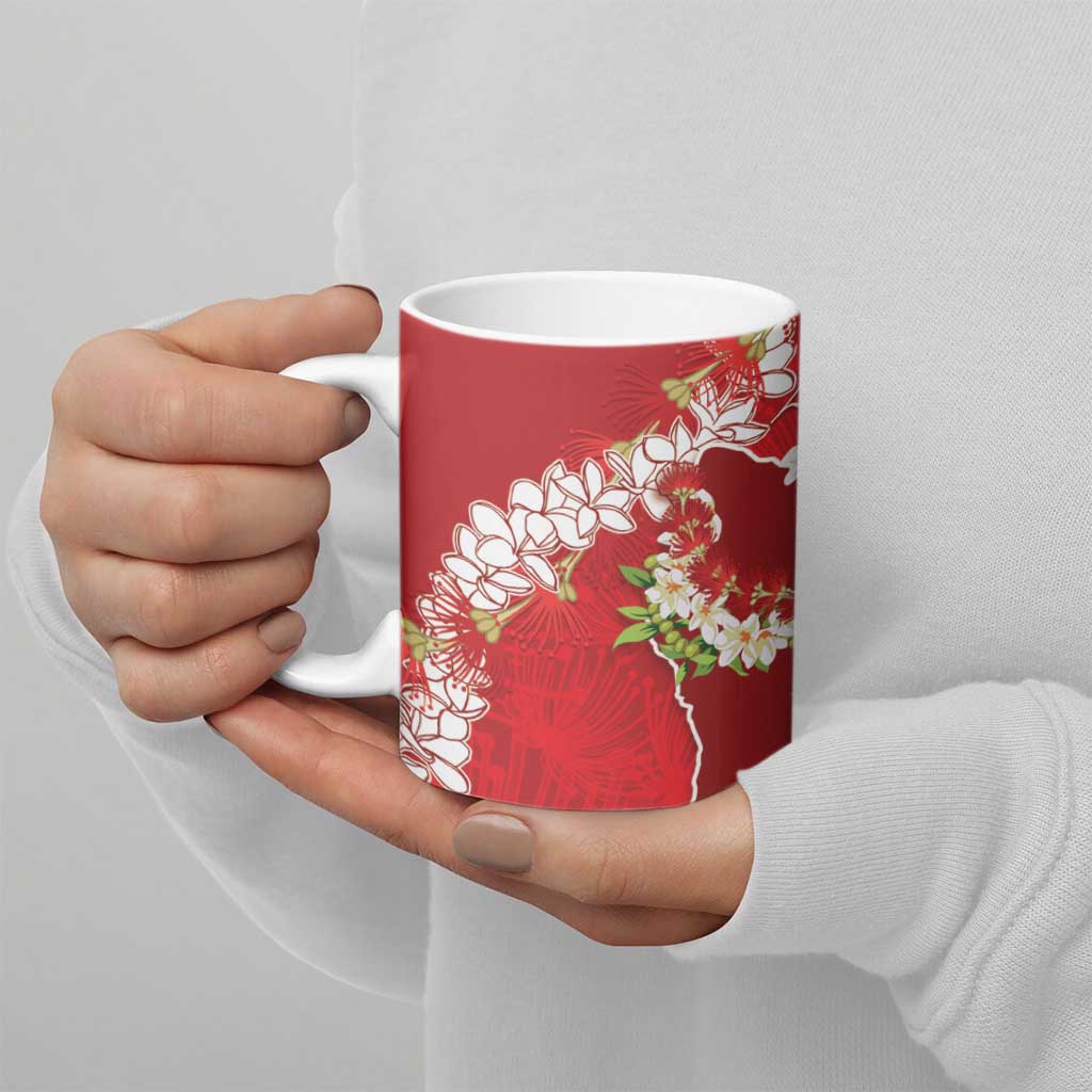 Hawaii Island Flowers Lei Ceramic Mug Ohia Lehua Scarlet Red