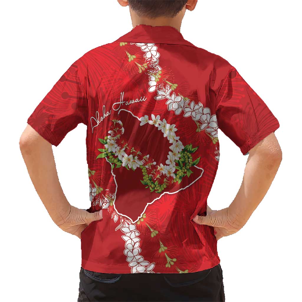 Hawaii Island Flowers Lei Family Matching Long Sleeve Bodycon Dress and Hawaiian Shirt Ohia Lehua Scarlet Red LT7 - Polynesian Pride
