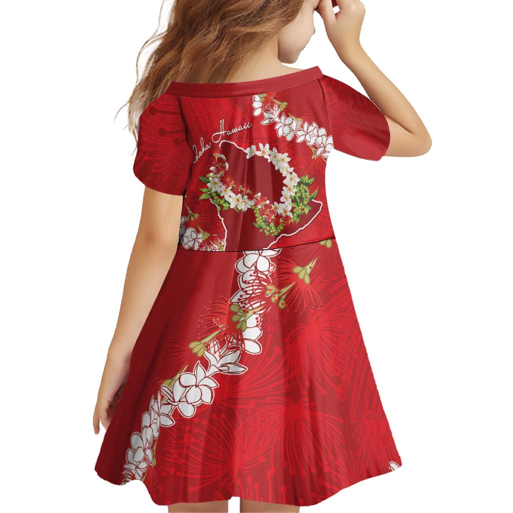 Hawaii Island Flowers Lei Family Matching Mermaid Dress and Hawaiian Shirt Ohia Lehua Scarlet Red LT7 - Polynesian Pride
