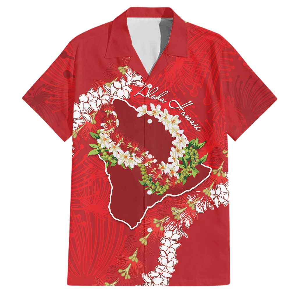 Hawaii Island Flowers Lei Family Matching Mermaid Dress and Hawaiian Shirt Ohia Lehua Scarlet Red LT7 Dad's Shirt - Short Sleeve Red - Polynesian Pride