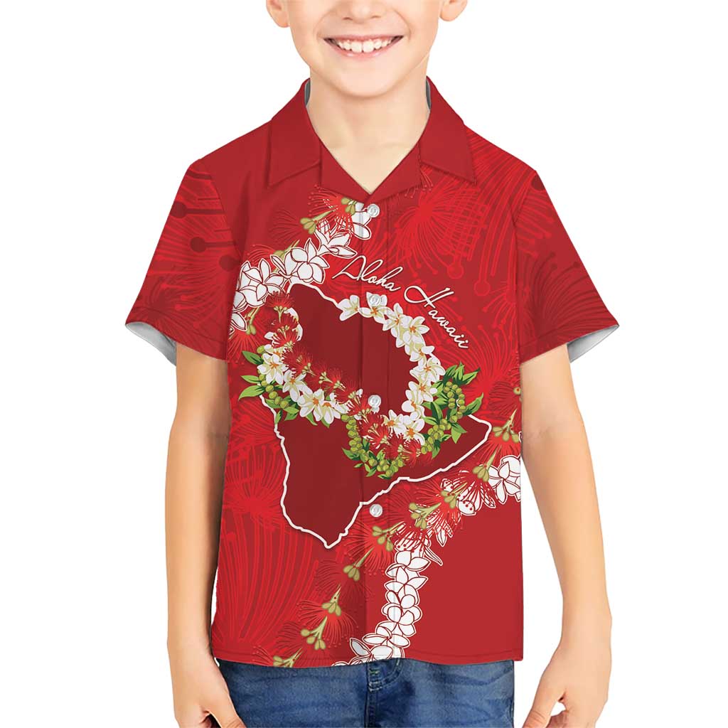 Hawaii Island Flowers Lei Family Matching Off Shoulder Maxi Dress and Hawaiian Shirt Ohia Lehua Scarlet Red LT7 Son's Shirt Red - Polynesian Pride