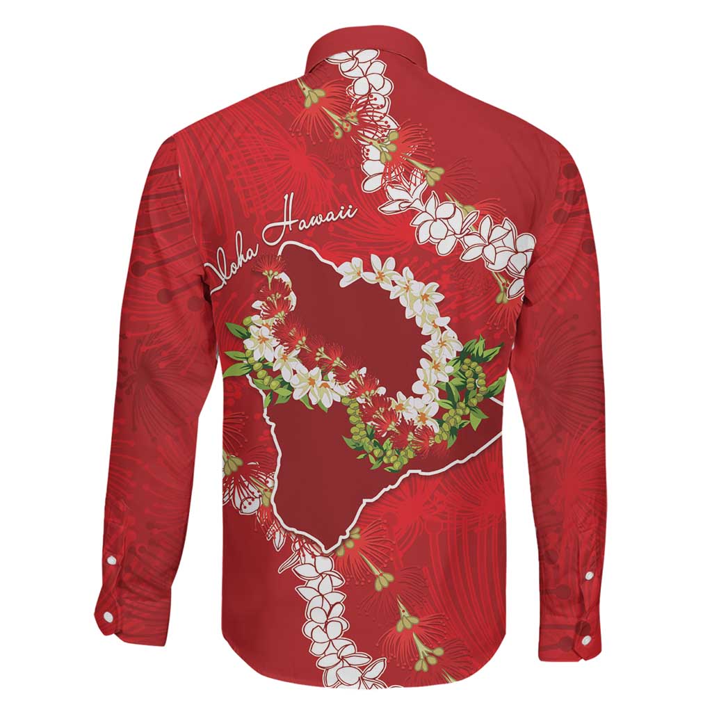 Hawaii Island Flowers Lei Family Matching Off Shoulder Short Dress and Hawaiian Shirt Ohia Lehua Scarlet Red LT7 - Polynesian Pride