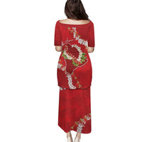 Hawaii Island Flowers Lei Family Matching Puletasi and Hawaiian Shirt Ohia Lehua Scarlet Red LT7 - Polynesian Pride