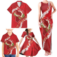 Hawaii Island Flowers Lei Family Matching Tank Maxi Dress and Hawaiian Shirt Ohia Lehua Scarlet Red LT7 - Polynesian Pride