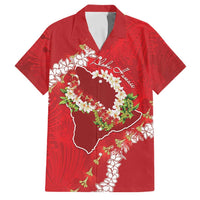 Hawaii Island Flowers Lei Family Matching Tank Maxi Dress and Hawaiian Shirt Ohia Lehua Scarlet Red LT7 Dad's Shirt - Short Sleeve Red - Polynesian Pride
