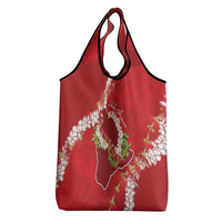 Hawaii Island Flowers Lei Grocery Bag Ohia Lehua Scarlet Red