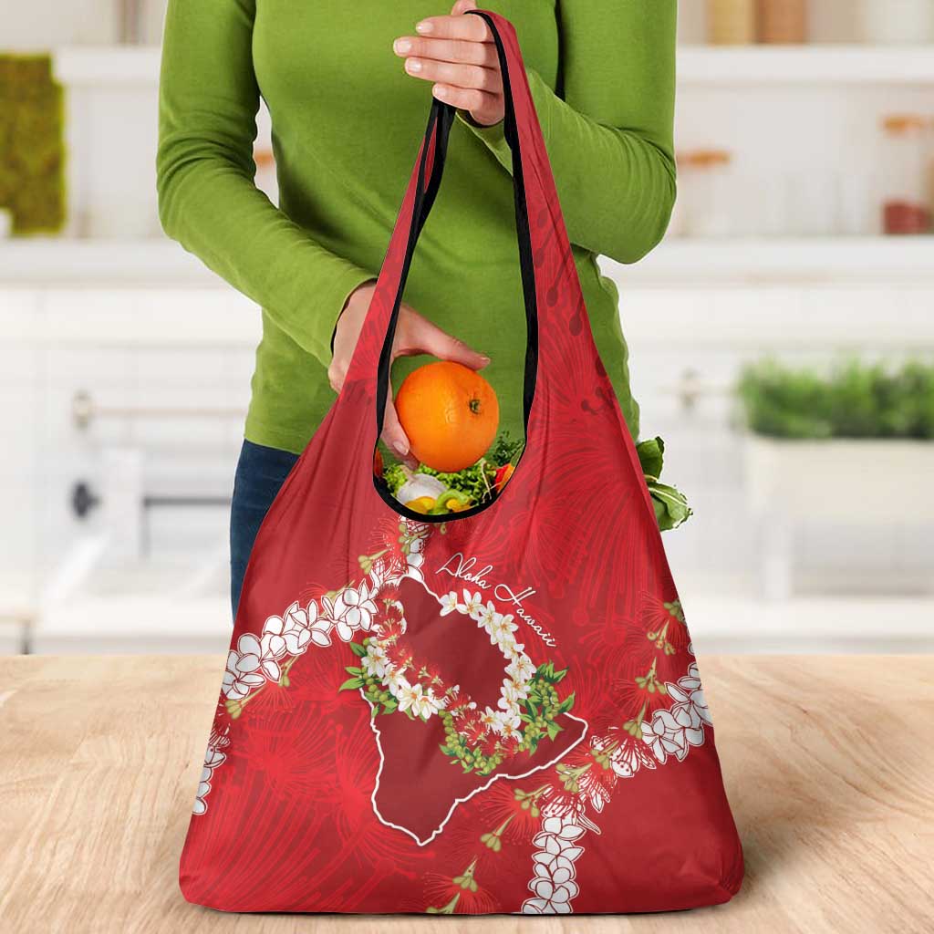 Hawaii Island Flowers Lei Grocery Bag Ohia Lehua Scarlet Red