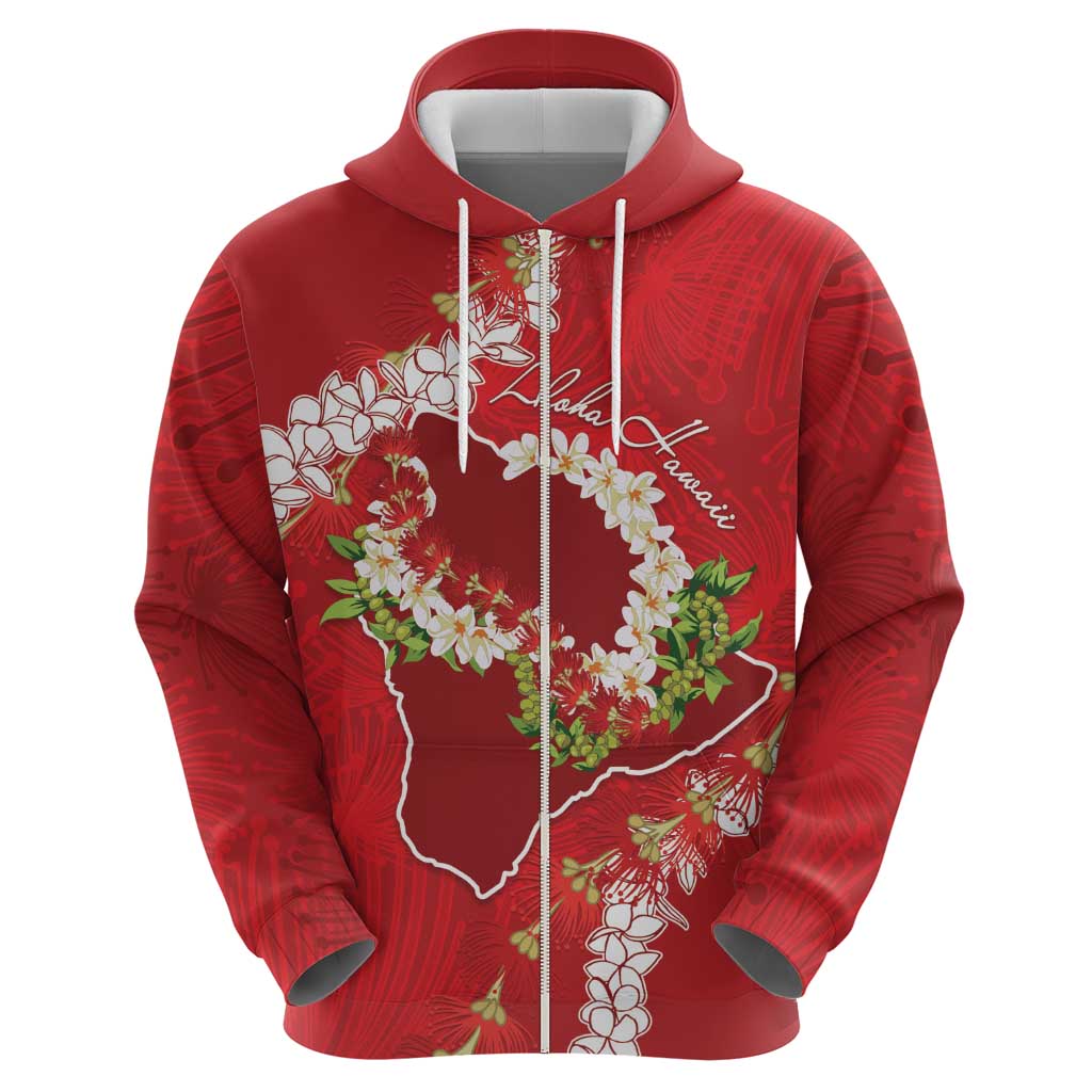 Hawaii Island Flowers Lei Hoodie Ohia Lehua Scarlet Red