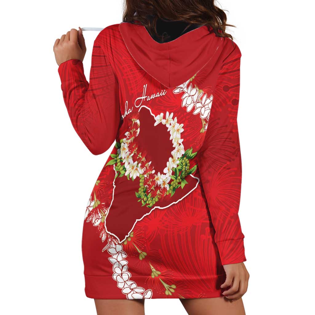 Hawaii Island Flowers Lei Hoodie Dress Ohia Lehua Scarlet Red
