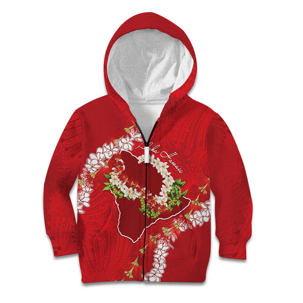 Hawaii Island Flowers Lei Kid Hoodie Ohia Lehua Scarlet Red