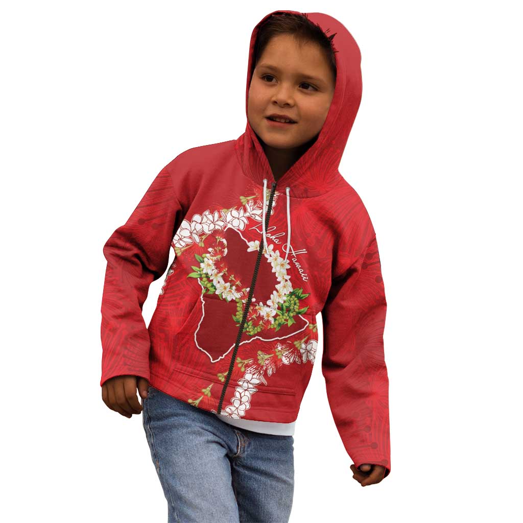 Hawaii Island Flowers Lei Kid Hoodie Ohia Lehua Scarlet Red