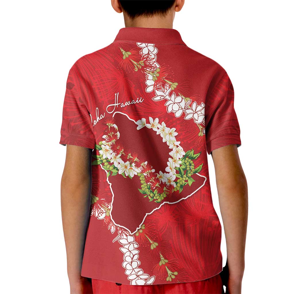 Hawaii Island Flowers Lei Kid Polo Shirt Ohia Lehua Scarlet Red