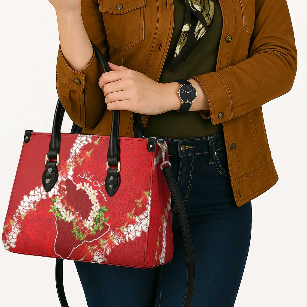 Hawaii Island Flowers Lei Leather Bag Ohia Lehua Scarlet Red